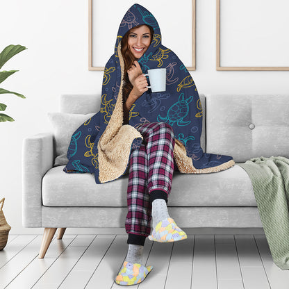 Cute Sea Turtle Pattern Print Hooded Blanket