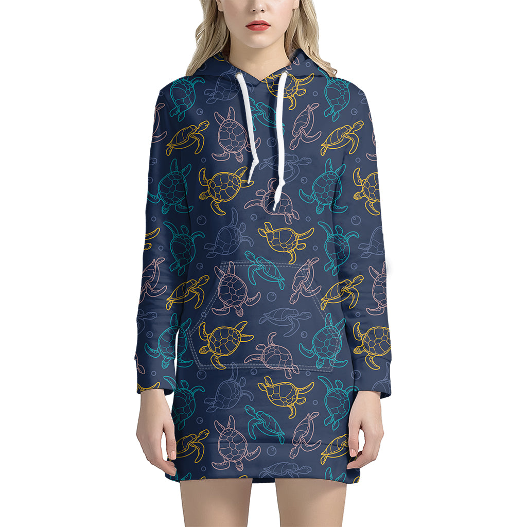 Cute Sea Turtle Pattern Print Hoodie Dress