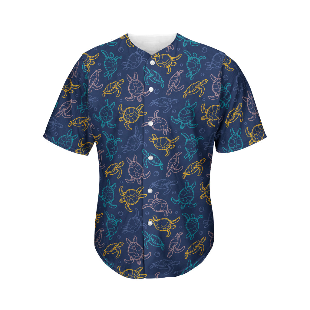 Cute Sea Turtle Pattern Print Men's Baseball Jersey