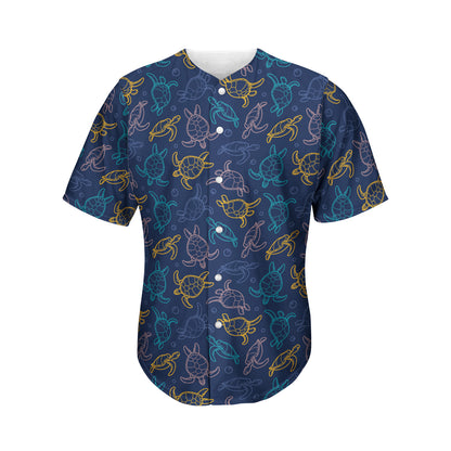 Cute Sea Turtle Pattern Print Men's Baseball Jersey