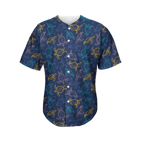 Cute Sea Turtle Pattern Print Men's Baseball Jersey