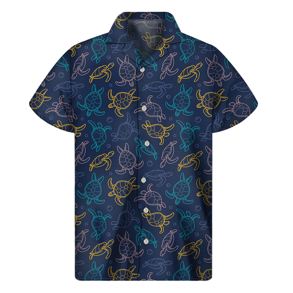 Cute Sea Turtle Pattern Print Men's Short Sleeve Shirt