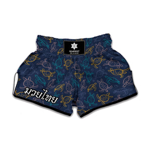 Cute Sea Turtle Pattern Print Muay Thai Boxing Shorts