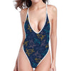 Cute Sea Turtle Pattern Print One Piece High Cut Swimsuit