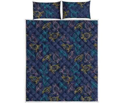 Cute Sea Turtle Pattern Print Quilt Bed Set