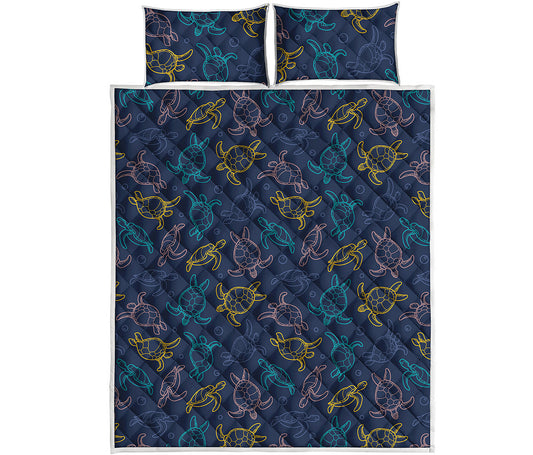 Cute Sea Turtle Pattern Print Quilt Bed Set