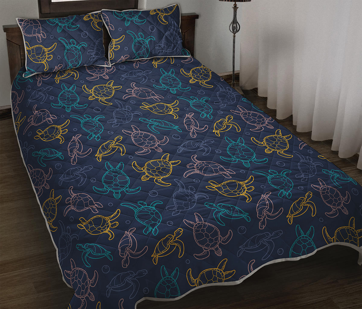 Cute Sea Turtle Pattern Print Quilt Bed Set