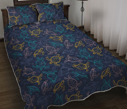 Cute Sea Turtle Pattern Print Quilt Bed Set