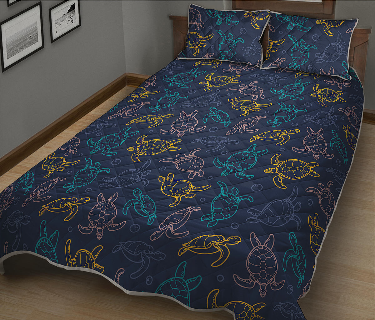 Cute Sea Turtle Pattern Print Quilt Bed Set