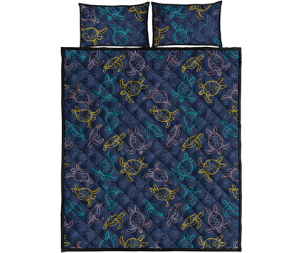 Cute Sea Turtle Pattern Print Quilt Bed Set