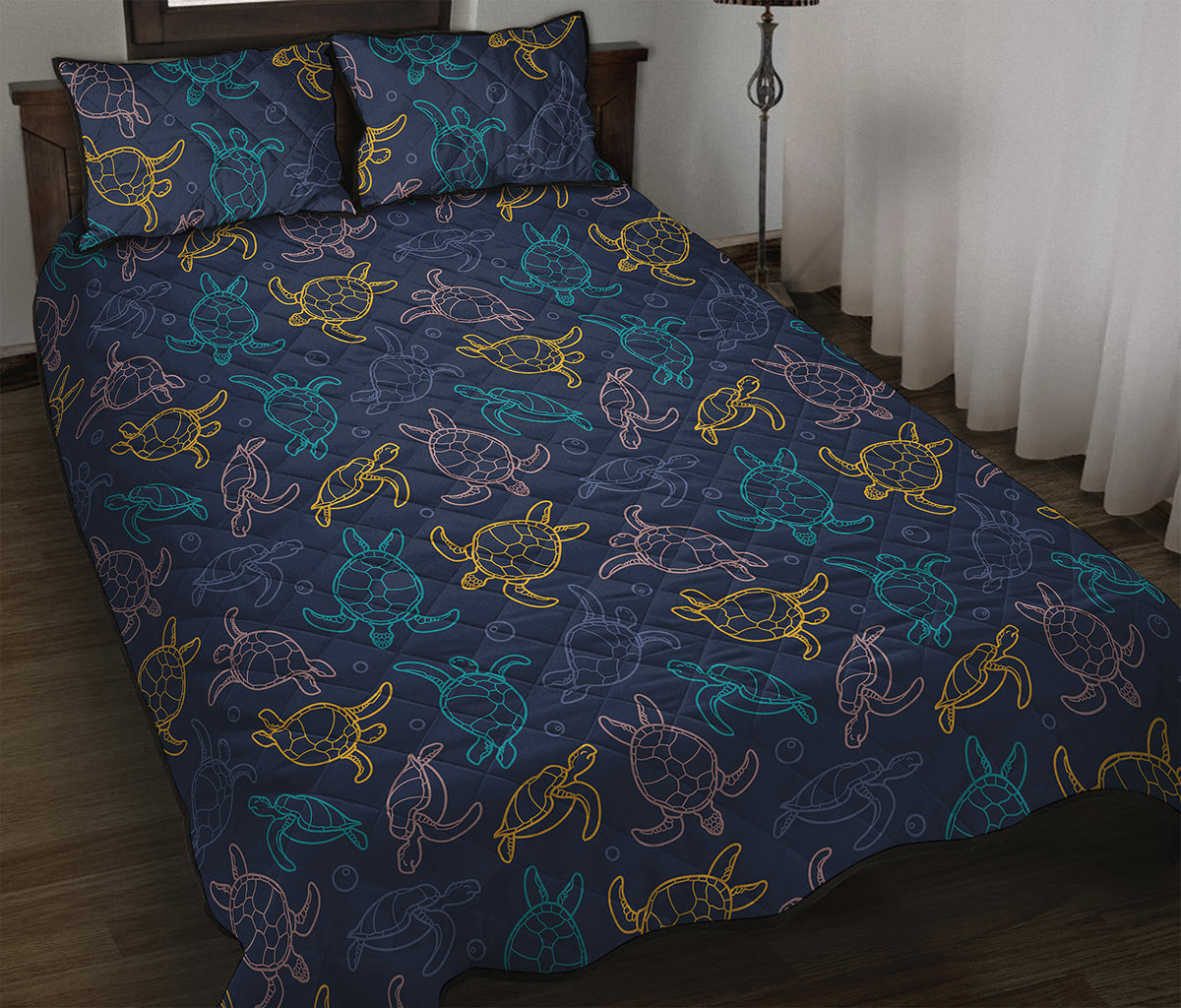Cute Sea Turtle Pattern Print Quilt Bed Set