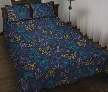 Cute Sea Turtle Pattern Print Quilt Bed Set