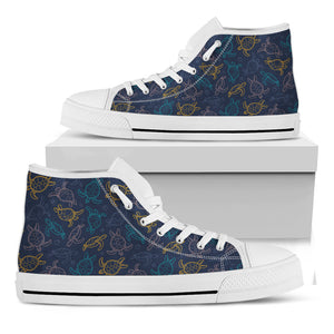 Cute Sea Turtle Pattern Print White High Top Shoes