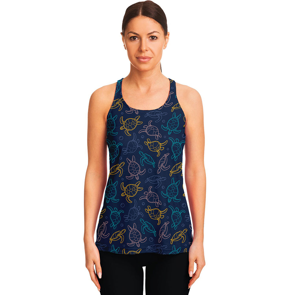 Cute Sea Turtle Pattern Print Women's Racerback Tank Top