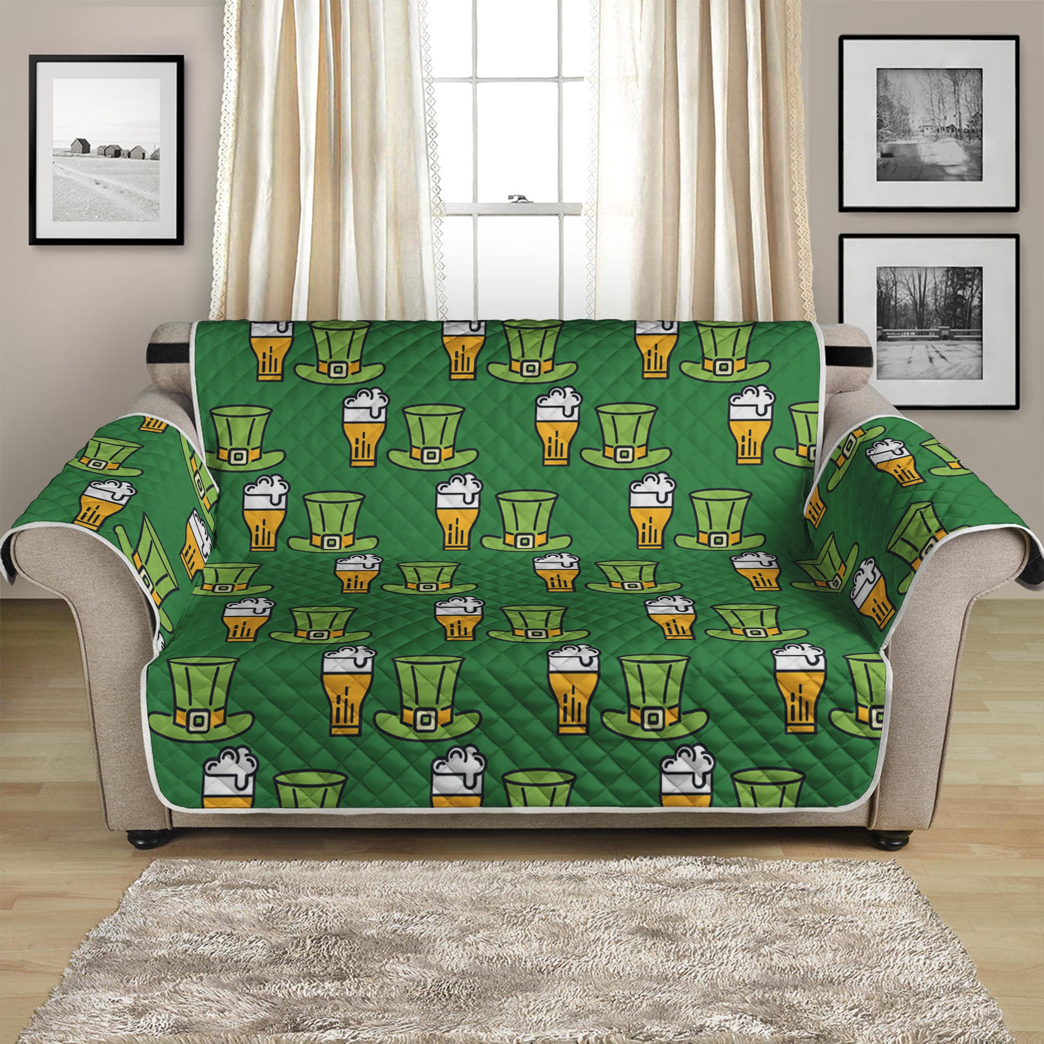 Cute Shamrock Saint Patrick's Day Print Loveseat Protector