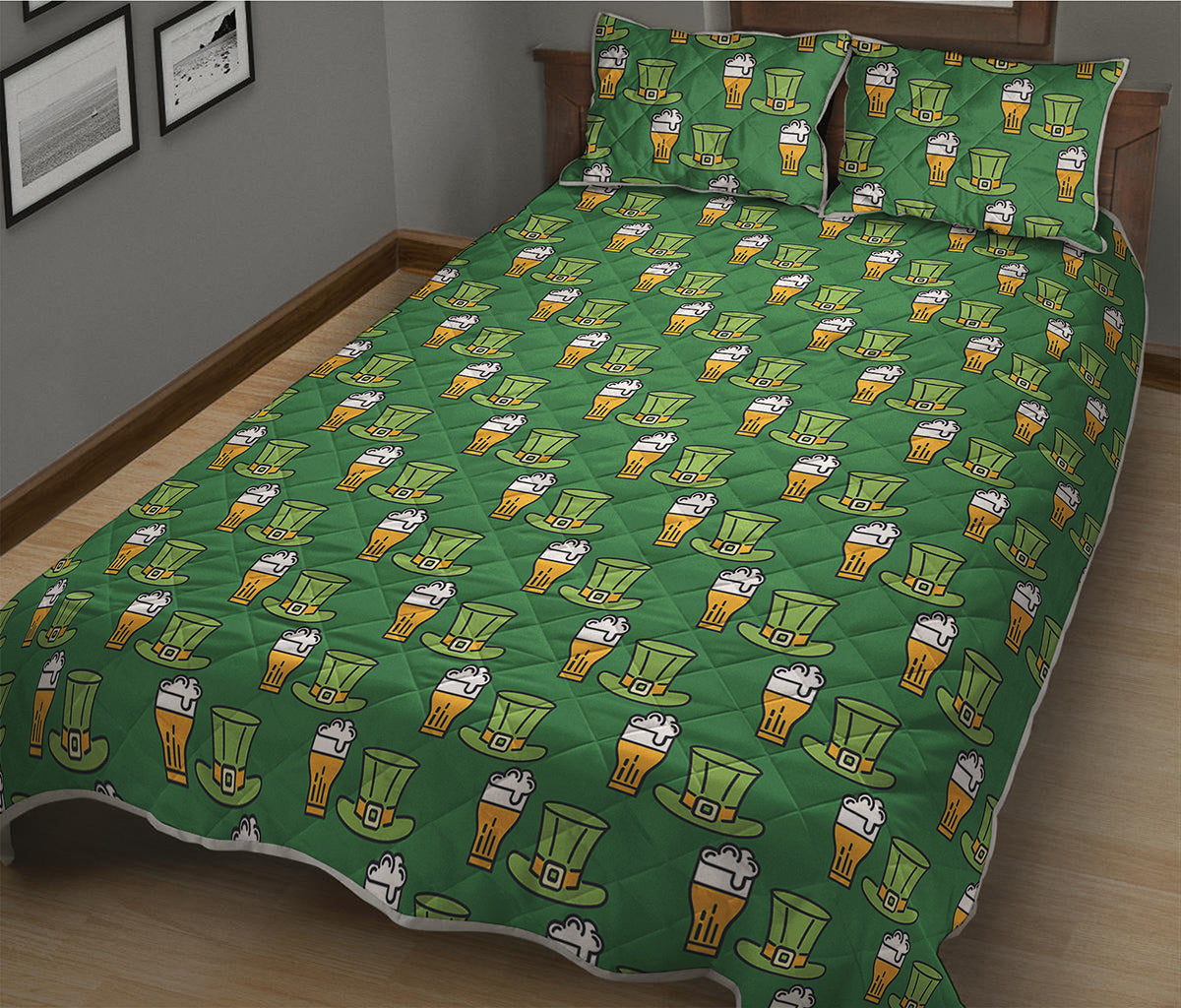 Cute Shamrock Saint Patrick's Day Print Quilt Bed Set