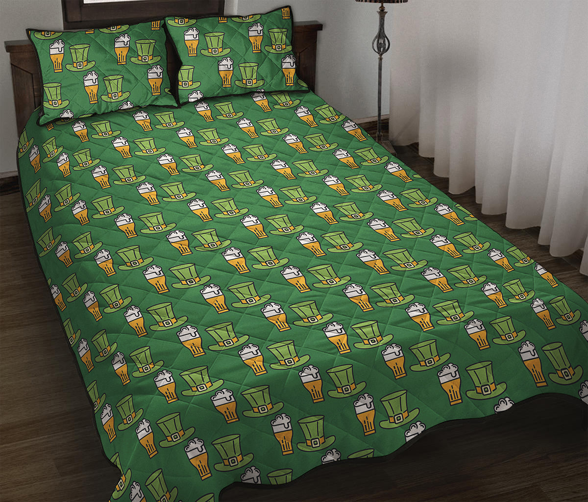 Cute Shamrock Saint Patrick's Day Print Quilt Bed Set