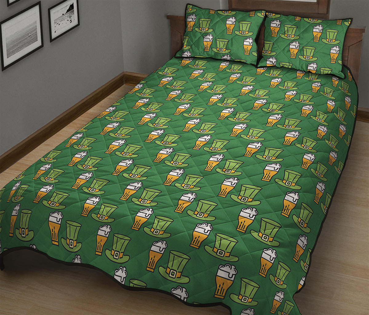 Cute Shamrock Saint Patrick's Day Print Quilt Bed Set