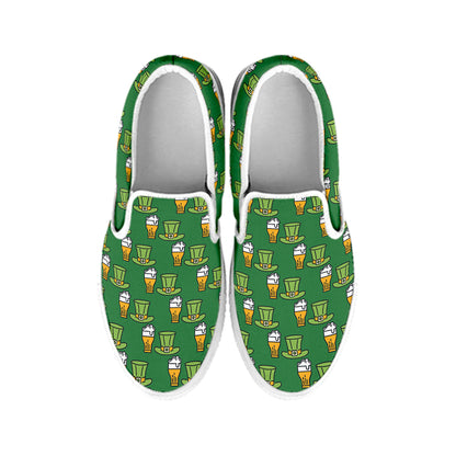 Cute Shamrock Saint Patrick's Day Print White Slip On Shoes