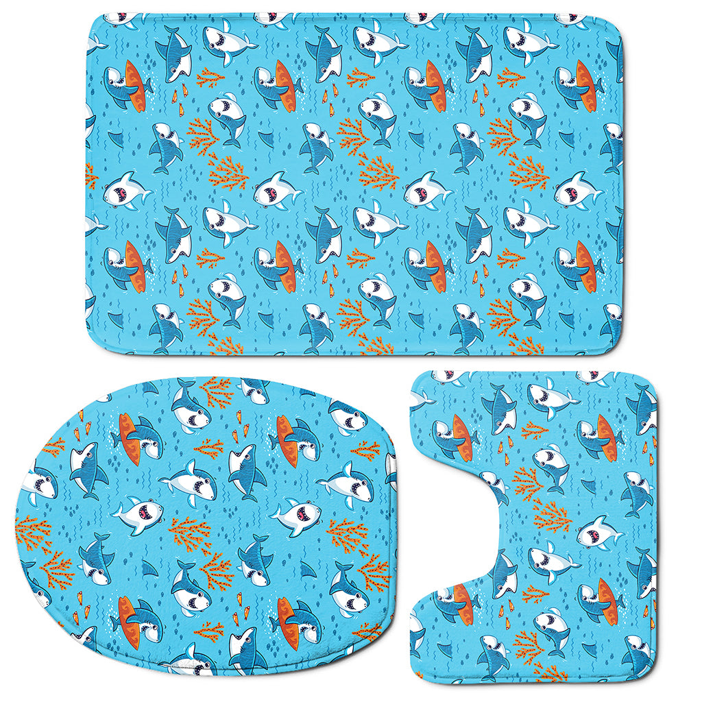 Cute Shark Pattern Print 3 Piece Bath Mat Set