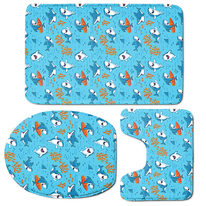 Cute Shark Pattern Print 3 Piece Bath Mat Set