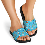 Cute Shark Pattern Print Black Slide Sandals
