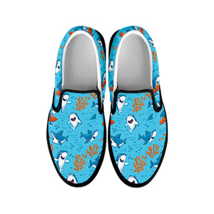 Cute Shark Pattern Print Black Slip On Shoes