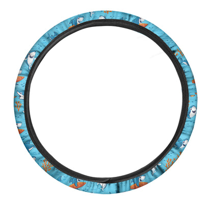 Cute Shark Pattern Print Car Steering Wheel Cover