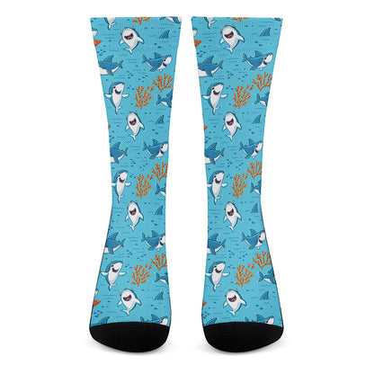 Cute Shark Pattern Print Crew Socks