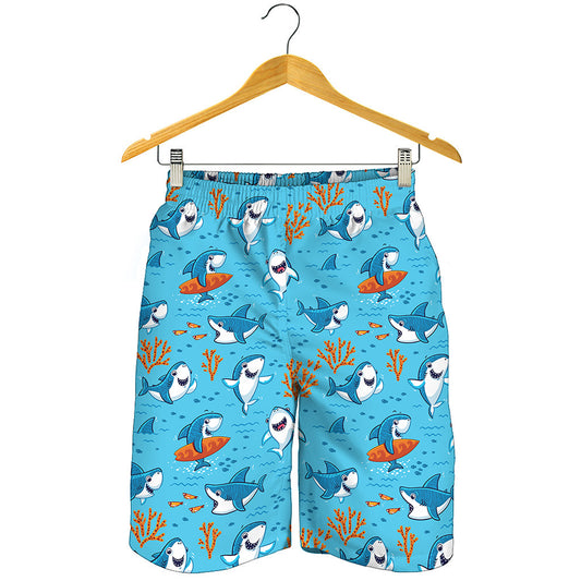 Cute Shark Pattern Print Men's Shorts