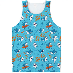 Cute Shark Pattern Print Men's Tank Top