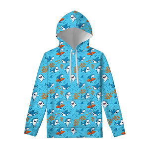 Cute Shark Pattern Print Pullover Hoodie