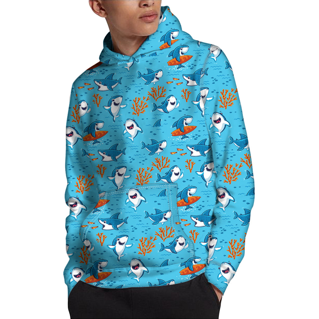 Cute Shark Pattern Print Pullover Hoodie