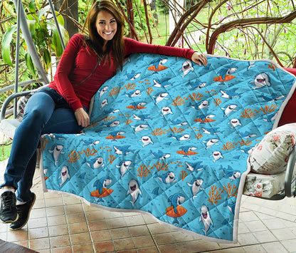 Cute Shark Pattern Print Quilt