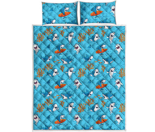 Cute Shark Pattern Print Quilt Bed Set