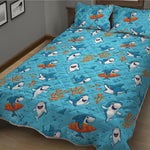 Cute Shark Pattern Print Quilt Bed Set