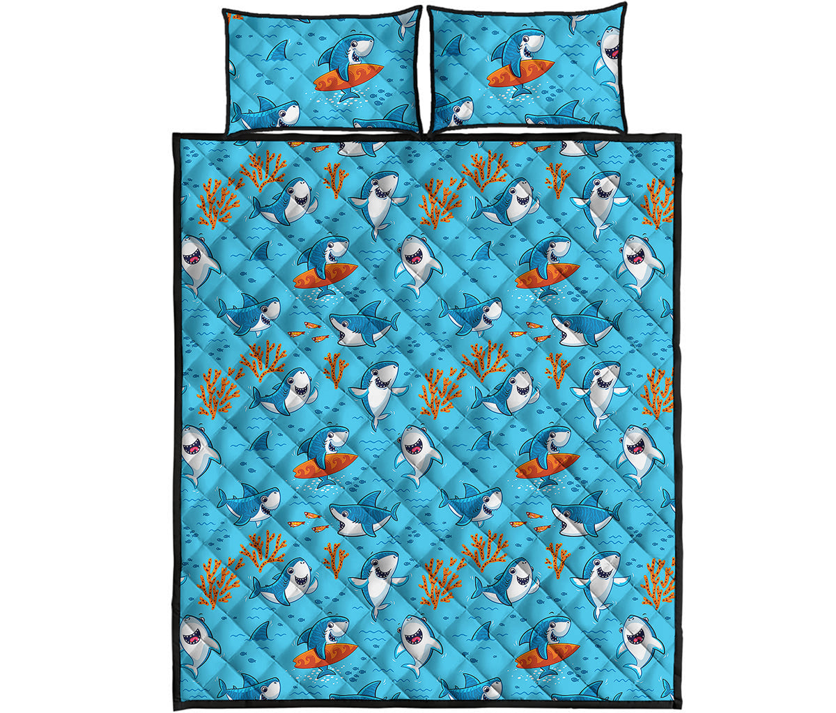 Cute Shark Pattern Print Quilt Bed Set