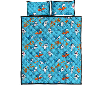 Cute Shark Pattern Print Quilt Bed Set