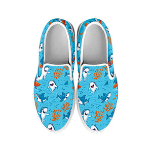 Cute Shark Pattern Print White Slip On Shoes