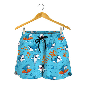 Cute Shark Pattern Print Women's Shorts