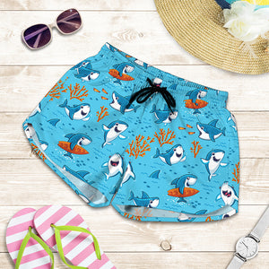 Cute Shark Pattern Print Women's Shorts