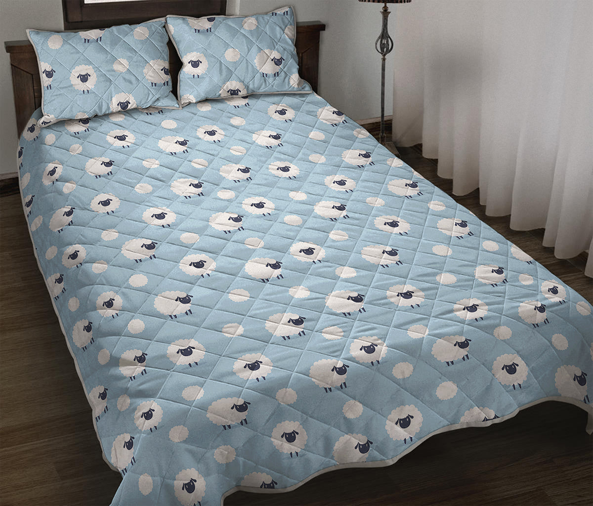 Cute Sheep Pattern Print Quilt Bed Set