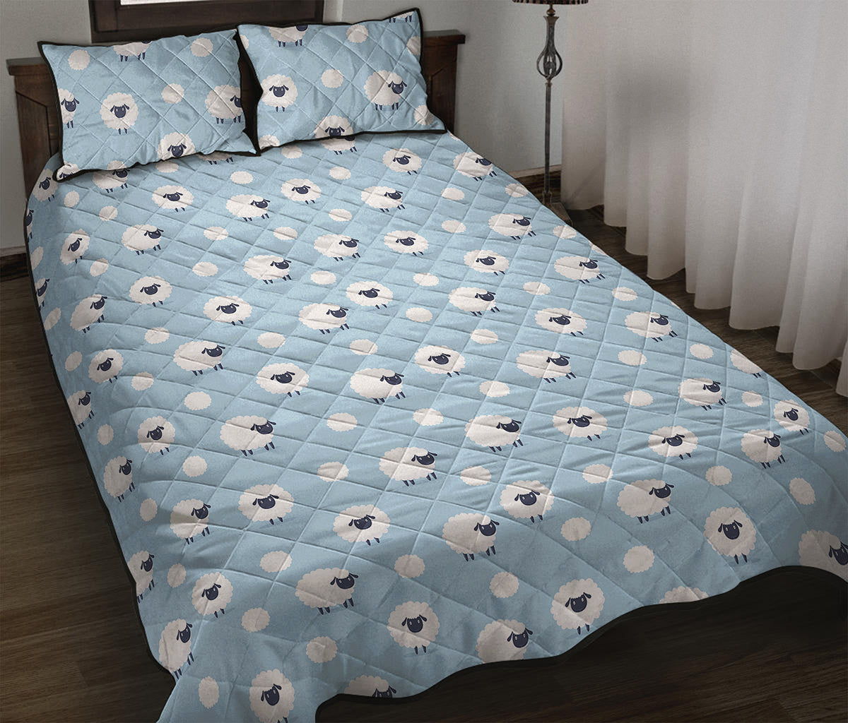 Cute Sheep Pattern Print Quilt Bed Set
