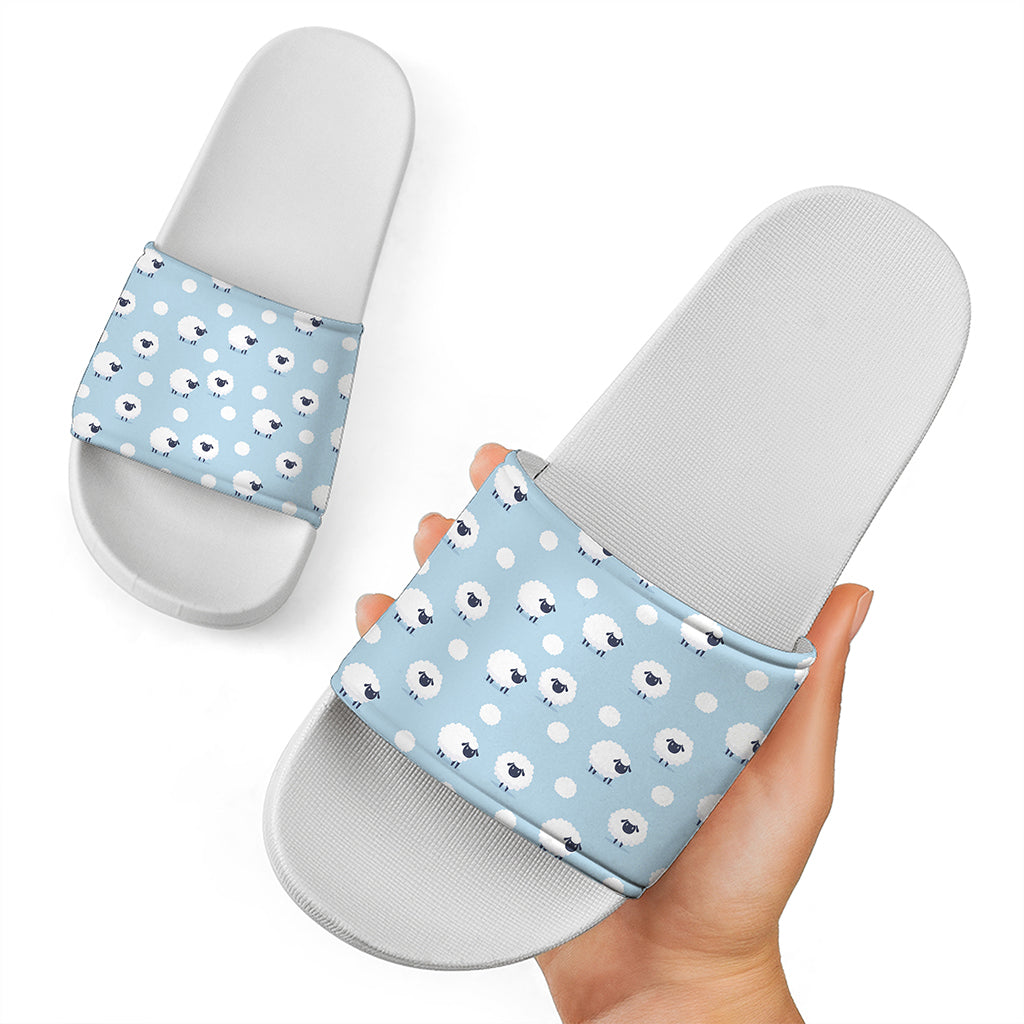 Cute Sheep Pattern Print White Slide Sandals