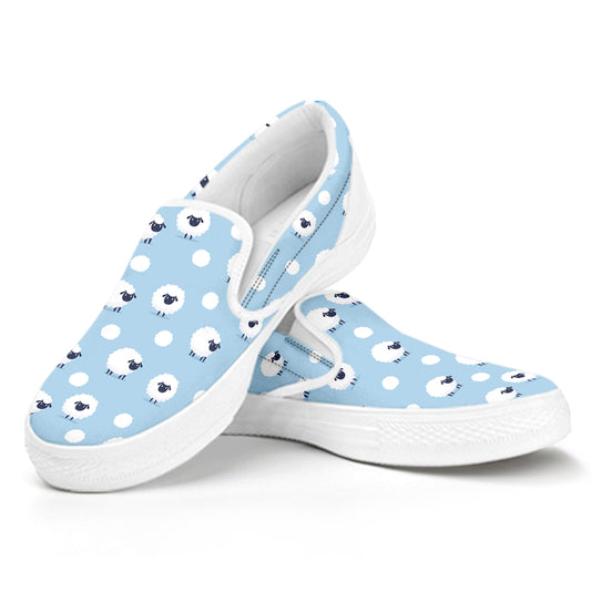 Cute Sheep Pattern Print White Slip On Shoes