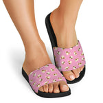 Cute Shih Tzu Pattern Print Black Slide Sandals