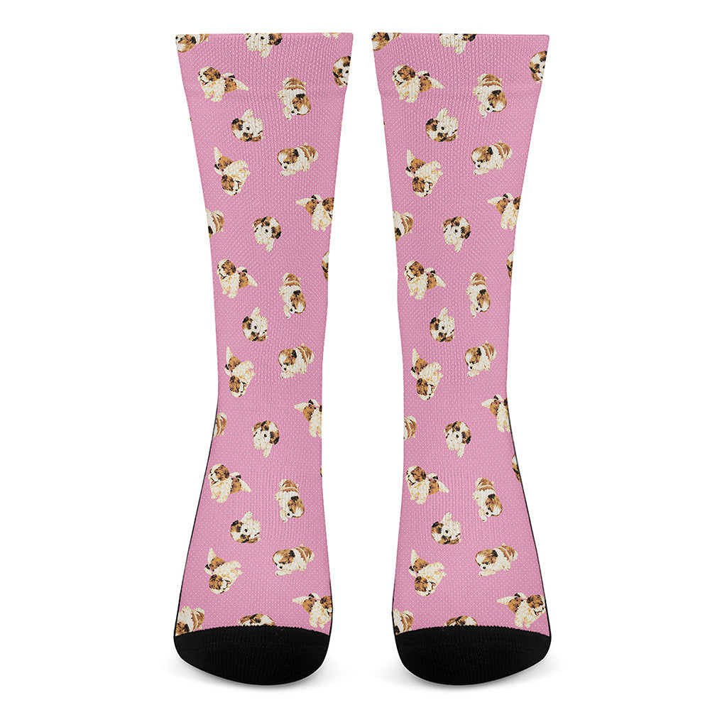 Cute Shih Tzu Pattern Print Crew Socks
