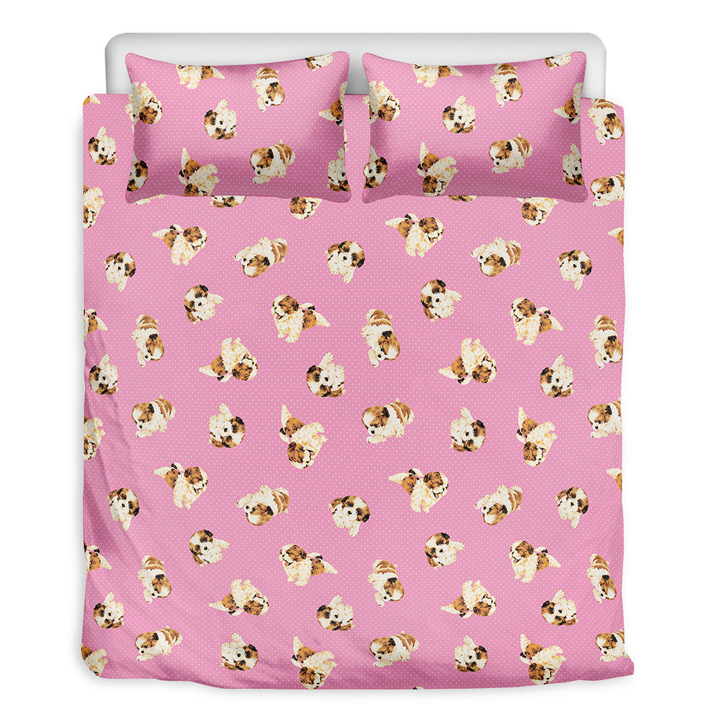 Cute Shih Tzu Pattern Print Duvet Cover Bedding Set