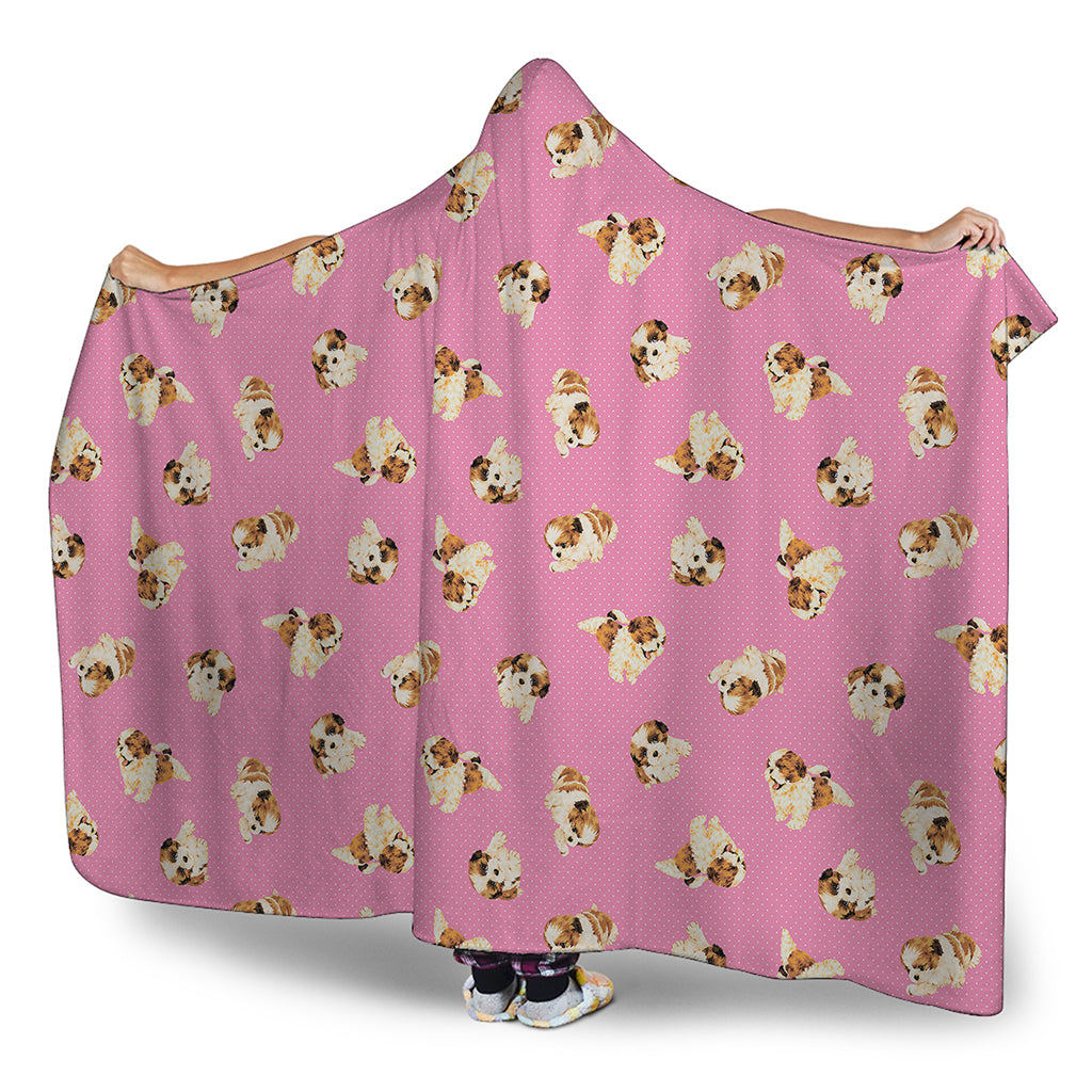 Cute Shih Tzu Pattern Print Hooded Blanket
