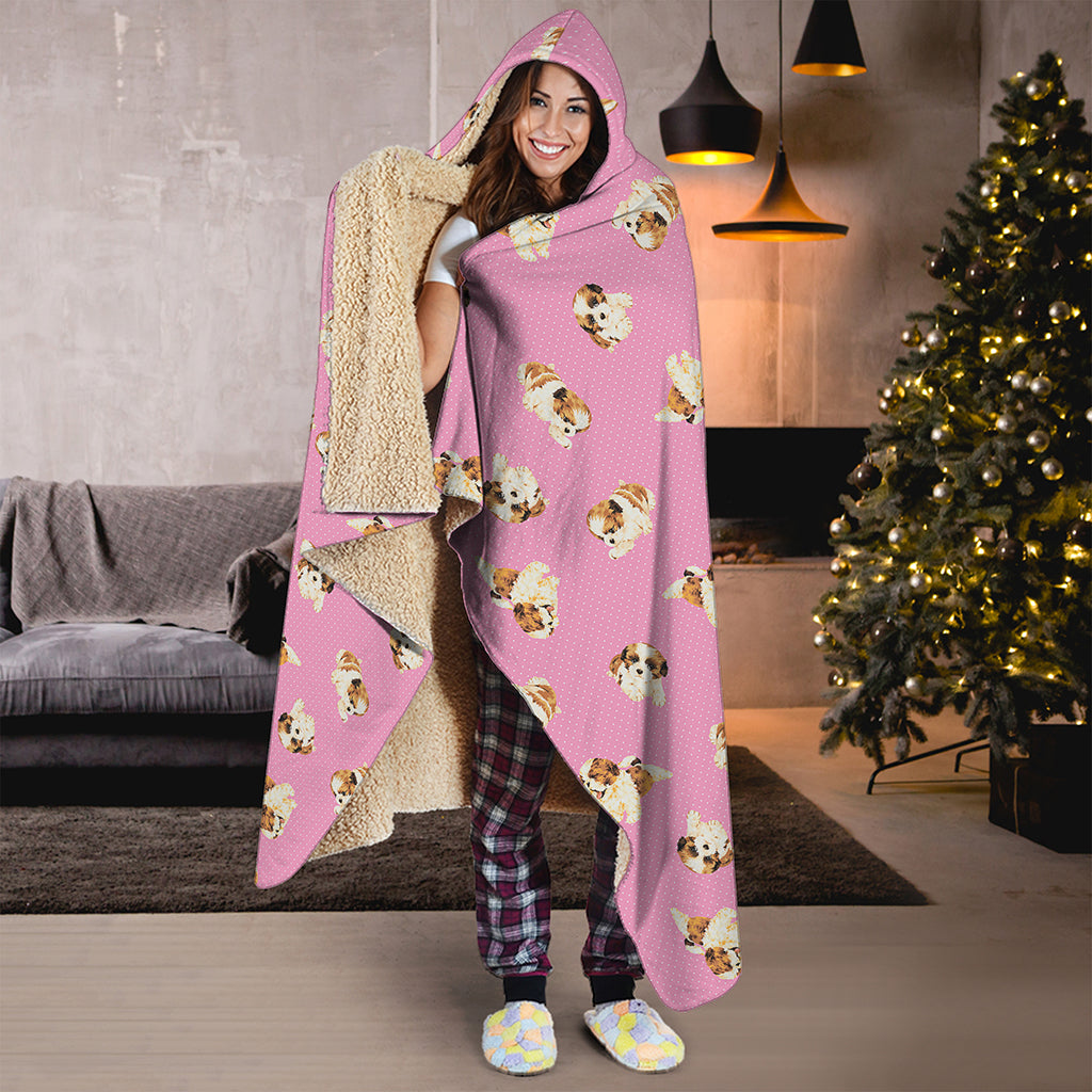 Cute Shih Tzu Pattern Print Hooded Blanket